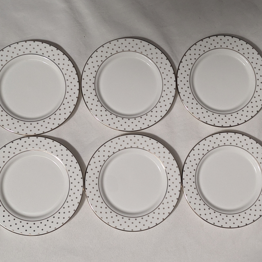 Lenox Larabee Road Platinum Polka Dot 5 3/4" Saucer Plates - Set of 6 - Seconds